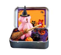 Halloween Bear in a Box for Trick or Treat, Halloween Stuffed Animals Bear Toys with Pumpkin and Witch Hat, Party Decorations Gifts for Friends (D#)