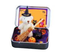 Halloween Bear in a Box for Trick or Treat, Halloween Stuffed Animals Bear Toys with Pumpkin and Witch Hat, for Toy Party Decorations Gifts (White)