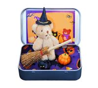 Halloween Bear in a Box for Trick or Treat, Halloween Stuffed Animals Bear Toys with Pumpkin and Witch Hat, for Toy Party Decorations Gifts (Light Brown)