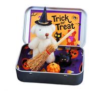 Halloween Bear in A Box for Trick Or Treat, Handmade Cute Witch Bear in A Tin Box, Emotional Support Gifts, Plush Mini Bears Inspirational Gift for Friends Families