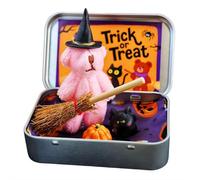 Halloween Bear in A Box for Trick Or Treat, Handmade Cute Witch Bear in A Tin Box, Emotional Support Gifts, Plush Mini Bears Inspirational Gift for Friends Families