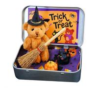 Halloween Bear in A Box for Trick Or Treat, Handmade Cute Witch Bear in A Tin Box, Emotional Support Gifts, Plush Mini Bears Inspirational Gift for Friends Families