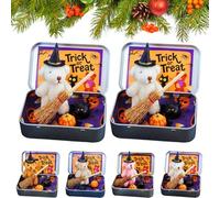 Halloween Bear in a Box for Trick or Treat, Handmade Plush Pocket Bears Kit Gift, Animal Hug Surprise Box, Party Decorations Gifts Toy(White)