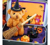 Halloween Bear in a Box for Trick or Treat, Handmade Pocket Little Bear Plush Toy, Halloween Cute Stuffed Animals Little Bears in a box with Hat Broom, Emotionals Supports Mini Worry Bears Plush Toy