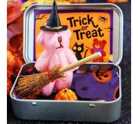 Halloween Bear in a Box for Trick or Treat, Plush Mini Teddy Gift with Wizard Hat for Kids, Handmade Cute Little Witch Bear in Box for Halloween Toy Party Decorations Portable Gifts (style C)