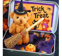 Halloween Bear in a Box for Trick or Treat, Plush Mini Teddy Gift with Wizard Hat for Kids, Handmade Cute Little Witch Bear in Box for Halloween Toy Party Decorations Portable Gifts (style A)