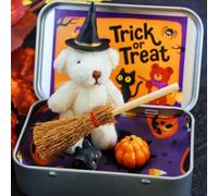 Halloween Bear in a Box for Trick or Treat, Teddy Bear in a Box for Trick or Treat - Miniature Witcher, Surprise Cases with Broomstick Pumpkin and Cat Inside forMake It Mini Halloween (B)