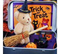 Halloween Bear in a Box for Trick or Treat,Teddy Bear in a Box for Trick or Treat - Miniature Witcher,Handmade Witch Teddy Bear in Box, with Witch Wizard Blanket Broom Cape Pumpkin & Cat