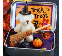 Halloween Bear in a Box for Trick or Treat,Teddy Bear in a Box for Trick or Treat - Miniature Witcher,Handmade Witch Teddy Bear in Box, with Witch Wizard Blanket Broom Cape Pumpkin & Cat