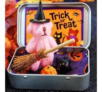 Halloween Bear in a Box for Trick or Treat,Teddy Bear in a Box for Trick or Treat - Miniature Witcher,Handmade Witch Teddy Bear in Box, with Witch Wizard Blanket Broom Cape Pumpkin & Cat