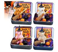 Halloween Bear in A Box,Halloween Bear in A Box for Trick or Treat,Coffee Brown Emotional Support Gift,Creative Decor Set, Short-Pile Fabric,Ideal for Friends (color 4pcs)