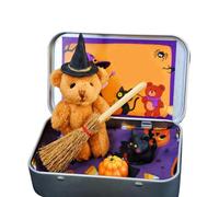 Halloween Bear in a Box - Witch Teddy with Broom, Pumpkin & Cat - Mini Plush Stuffed Animal, Spooky Gift & Decor (4 Colors) (Brown)