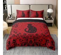 Halloween Bedding Set Black Cat Spooky Comforter Cover for Boys Teens Youth,Exotic Damask Floral Animal Goth Duvet Cover Super King Geometric Stars Quilt Cover Galaxy Ultra Soft Bedroom Decor
