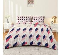 Halloween Bedding Set Super King Size, Minimal Abstract Diamond Color Blocks Printed Microfibre Duvet Cover with Zipper - 260 x 220 cm Cream Holiday Decor Reversible Quilt Cover for Kids Adults