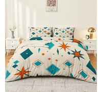 Halloween Bedding Set Super King Size, Modern Nordic Diamond Geometry Diamonds Printed Microfibre Duvet Cover with Zipper - 260 x 220 cm Cream Holiday Decor Reversible Quilt Cover for Kids Adults