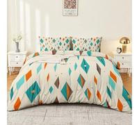 Halloween Bedding Set Super King Size, Nordic Diamond Geometry Stars Diamonds Printed Microfibre Duvet Cover with Zipper - 260 x 220 cm Cream Holiday Decor Reversible Quilt Cover for Kids Adults