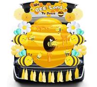 Halloween Bee Trunk or Treat Car Decorations Kit, Halloween Christian Theme Decorations with Bee Hive Backdrop Bee Balloons Hanging Tassel Pom Poms for SUV Car Entryway Archway Garage Door Party Decor
