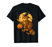 Halloween Bengal Cat Witch Flying on Broom with Candy T-Shirt