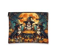 Halloween Bernese Mountain Dog Makeup Bag 7''x9'' for Travel Pouch, Vintage Puppy Witch Cauldron Toiletry Cosmetic Pouch for Women Gift, Scary Portable Canvas Zipper Organizer
