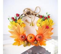 Halloween Big Pumpkin Hydrangea Wreath for Front Door Pumpkin Autumn Wreath Hanging At The Front Door Halloween Decoration Welcome Sign Hat (Orange, 23x28x9cm)