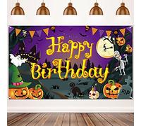 Halloween Birthday Backdrop Happy Birthday Halloween Banner Party Decoration Pumpkin Ghost Spooky Castle Photography Background Party Photo Booth, 6 x 3.6 ft