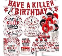 Halloween Birthday Party Decorations Have a Killer Birthday Decorations Scary Bloody Hand Plates Napkins Cups Have a Killer Birthday Banner Tablecloth Balloon for Halloween Horror Movie Birthday Decor