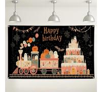 Halloween Birthday Train Backdrop, Ghost Pumpkin Festive Party Decorations, Spooky Indoor/Outdoor Photo Background for Celebrations 71x43 Inch