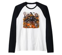 Halloween Black Angus Cow Witch Farm Pumpkin Autumn Raglan Baseball Tee