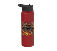 Halloween Black Angus Cow Witch Farm Pumpkin Autumn Stainless Steel Insulated Water Bottle