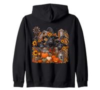 Halloween Black Angus Cow Witch Farm Pumpkin Autumn Zip Hoodie