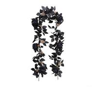 Halloween Black Artificial Flower Garland Fake Rose Hanging Vines Silk Floral Decorations for Home Door Window Autumn Fall Parties 5.7FT((C(D)