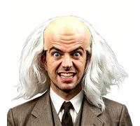 Halloween Black Bald Wig Funny Old Man Bald Wig Novelty Scientist Cosplay Half Bald Wigs Cap Crazy Scientist Mad Professor Wigs for Women Men Teens Halloween Costume Party Supplies