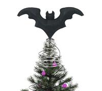 Halloween Black Bat Christmas Tree Topper, Plush with Metal Base, Gothic Holiday Party Decoration, 8.6x7.8 Inch (Black)