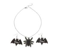 Halloween Black Bat Hook Earrings Spider Bat Necklace Earrings Set Gothic Boo Bat Jewelry Set for Women Men Halloween Holiday Jewelry Set, Zinc, No Gemstone