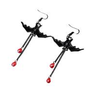 Halloween Black Bat Hook Hoop Earrings for Women Acrylic Red Bead Chain Tassel Dangle Drop Earring Punk Festival Party Accessory Jewelry Gifts Holiday
