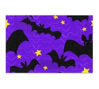 Halloween Black Bats Purple Jigsaw Puzzles 500 Pieces for Adult White Elephant Gifts Funny Fun Adult Toy Flower Animal Print, 20.5x14.9 Inch
