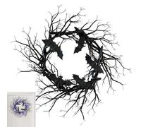 Halloween Black Branch Wreath | Fake Black Twig Wreath with Bats - Halloween Party Gothic Branch Props for Wall Window Porch Tree Patio Fence Garden Courtyard Front Door