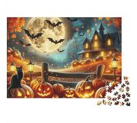 Halloween Black Cat 1000 Piece Jigsaw Puzzle For Adults Educational Games Stress Relief Puzzle Exercise The Memory of The Brain For Adults Gifts 300pcs (40x28cm)