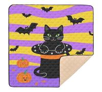 Halloween Black Cat and Pumpkins Large Stylish Baby Play Mat for Floor One-Piece Foldable Activity Entertainment Mat for Baby Toddler Infant, 50'' x 50''alfombras para jugar