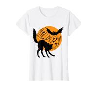 Halloween Black Cat Bat Moon - Spooky Scary October Design Value Graphic T-Shirt, Women, White, M
