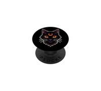 Halloween Black Cat Face Moon Line Art High Contrast Gothic PopSockets Adhesive PopGrip