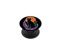 Halloween Black Cat Full Moon Flames Yellow Eyes Art PopSockets Adhesive PopGrip