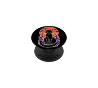 Halloween Black Cat Full Moon Flames Yellow Eyes Art PopSockets Adhesive PopGrip