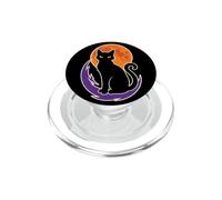 Halloween Black Cat Full Moon Flames Yellow Eyes Art PopSockets PopGrip for MagSafe