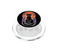 Halloween Black Cat Full Moon Flames Yellow Eyes Art PopSockets PopGrip for MagSafe