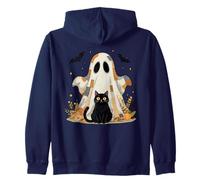 Halloween Black Cat Ghost - Funny Spooky Pumpkin Costume Zip Hoodie