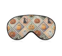 Halloween Black Cat Ghost Pumpkin Eye Mask 8.1X4.1IN Sleeping Mask Soft Eye Mask BlockingLights,Blindfold with Adjustable Strap for Travel and Home Use