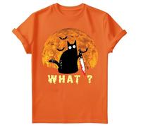 Halloween Black Cat Horror Tee Murderous Scary Cat Design Unisex Oversized T-Shirt Perfect for Men & Women Halloween Graphic Top #H Orange M