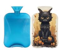 Halloween Black Cat Hot Water Bottle with Cover, 2L Hot Water Bag for Pain Relief, Neck and Shoulder, Hand Feet Warmer