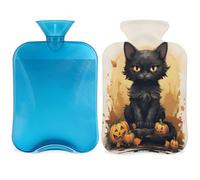 Halloween Black Cat Hot Water Bottle with Cover, 2L Hot Water Bag for Pain Relief, Neck Soft and Shoulder, Hand Feet Warmer, Hot and Cold Compress for Adult Kids